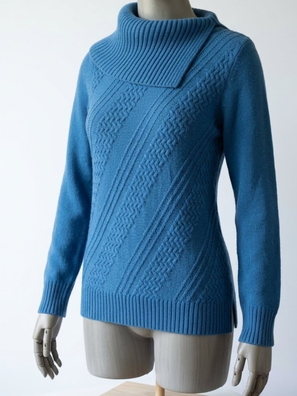 Coldwater Creek Cable Cowl-Neck Sweater Diagonal Cable Knit XS Cozy Cabin Core